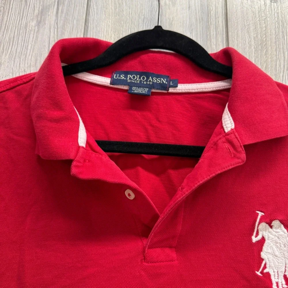 US Polo Assn Mens Red Short Sleeve Polo Shirt Large Logo Number 3 Patch Size L